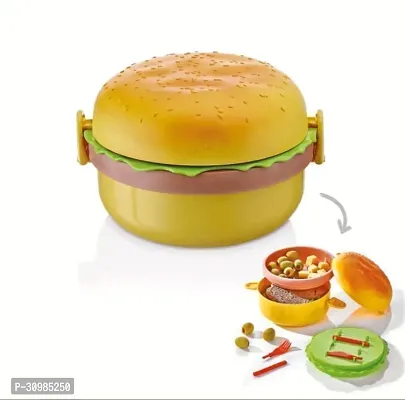 Three Layered Round Burger Shape Lunch Box with Large Capacity for Kids 1000ml-thumb0