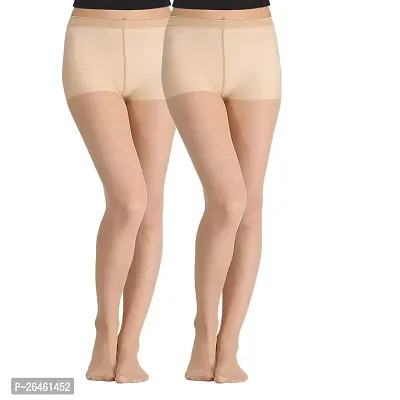 Stylish Beige Cotton Blend Sheer Stockings For Women Pack Of 2-thumb0