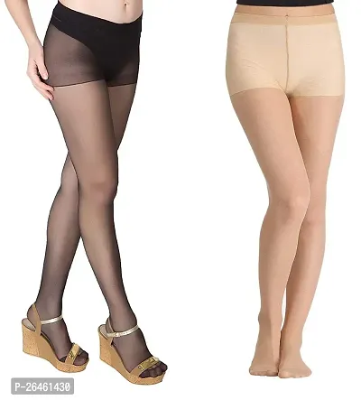 Stylish Multicoloured Cotton Blend Sheer Stockings For Women Pack Of 2-thumb0