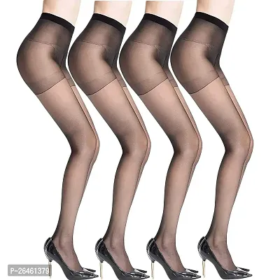 Stylish Black Cotton Blend Sheer Stockings For Women Pack Of 4-thumb0