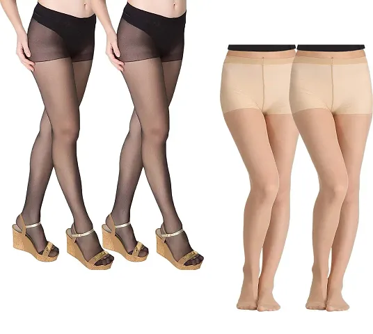 Stylish Blend Sheer Stockings For Women Pack Of 4