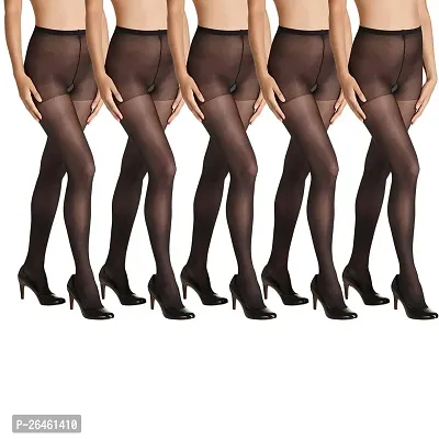 Stylish Black Cotton Blend Sheer Stockings For Women Pack Of 5-thumb0