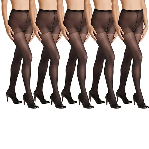 Stylish Black Cotton Blend Sheer Stockings For Women Pack Of 5