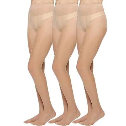 Stylish Beige Cotton Blend Sheer Stockings For Women Pack Of 3