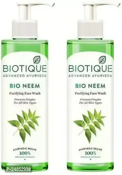 Biotique Fresh Neem Pimple Control Face Wash| Ayurvedic and Organically Pure| Prevents Pimples |100% Botanical Extracts| Suitable for All Skin Types | 200mL (Pack of 2)-thumb0