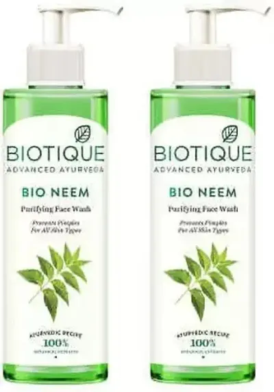 Biotique Fresh Neem Pimple Control Face Wash| Ayurvedic and Organically Pure| Prevents Pimples |100% Botanical Extracts| Suitable for All Skin Types | 200mL (Pack of 2)