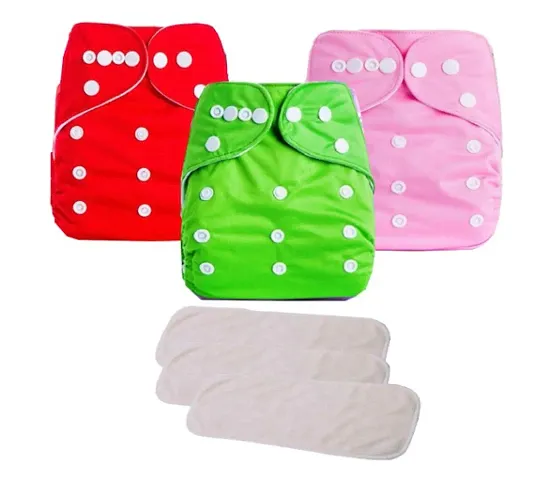 Washable & Adjustable Packs Of 3 Cloth Diapers With Inserts For Babies