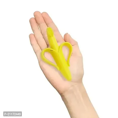 Baby Teether Banana Toothbrush Teether with Soft Bristles Bendable Flexible Baby Chew Toys for Sucking Needs Bpa Free (Yellow)