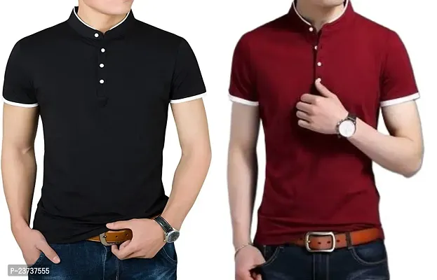 Comfortable Multicoloured Polycotton Tees For Men Pack Of 2