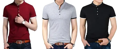 Comfortable Multicoloured Polycotton Tees For Men Pack Of 3