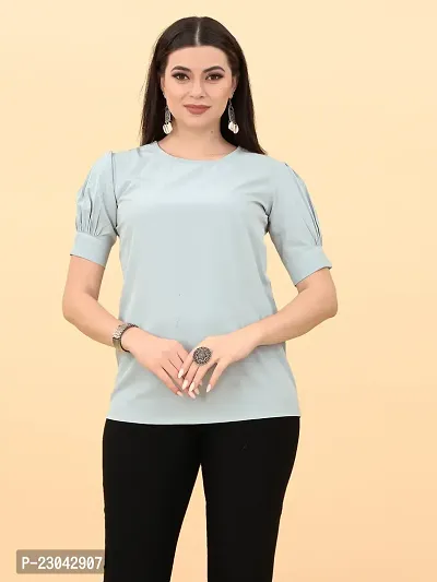 Elegant Grey Polyester Solid Top For Women-thumb4