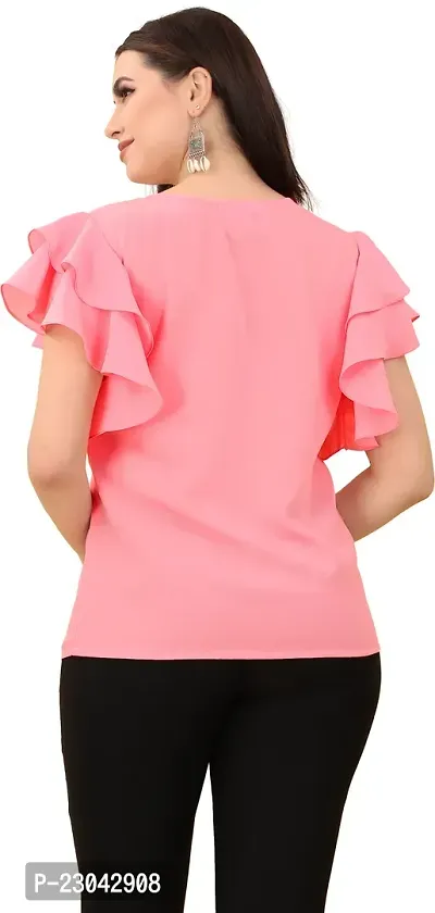Elegant Pink Polyester Solid Top For Women-thumb2
