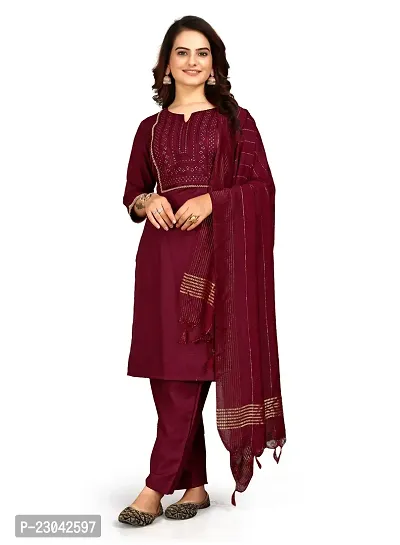 Stylish Cotton Blend Printed Kurta, Bottom and Dupatta Set-thumb0