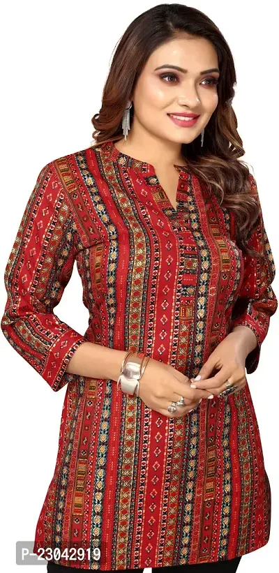 Elegant Red Pure Cotton Printed Top For Women