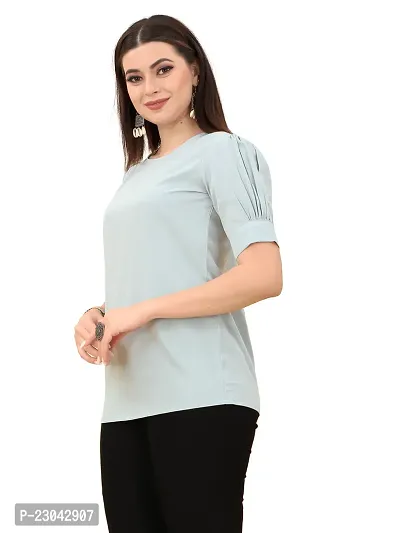 Elegant Grey Polyester Solid Top For Women-thumb3