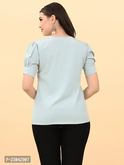 Elegant Grey Polyester Solid Top For Women-thumb2