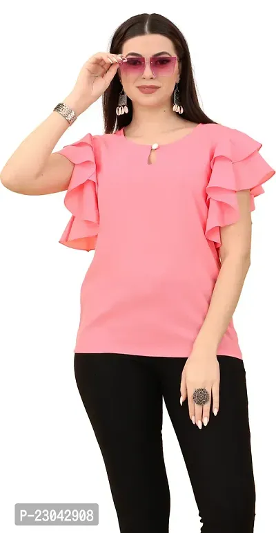 Elegant Pink Polyester Solid Top For Women-thumb4