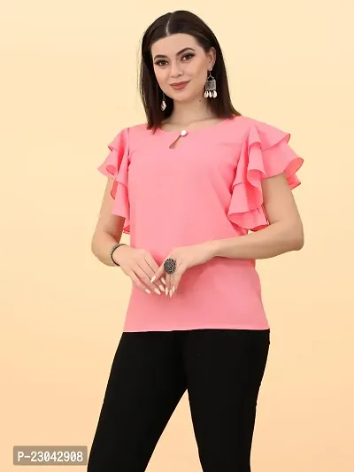 Elegant Pink Polyester Solid Top For Women-thumb3