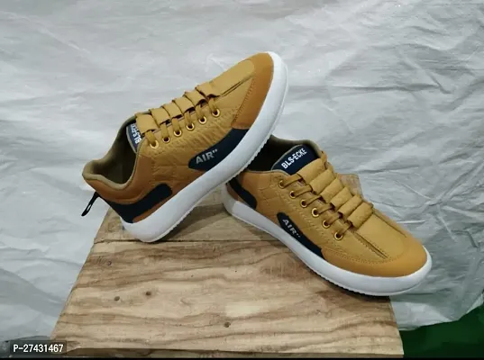 Stylish Tan Synthetic Self Design Sneakers For Men