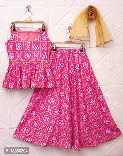 Alluring Pink Cotton Blend Printed Lehenga Cholis For Girls