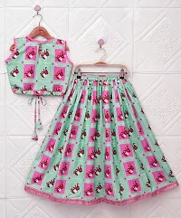 Alluring Green Cotton Blend Printed Lehenga Cholis For Girls-thumb1