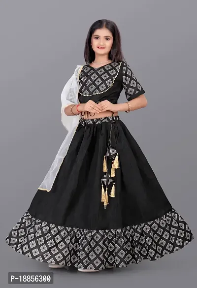 Alluring Blue Cotton Blend Printed Lehenga Cholis For Girls-thumb4