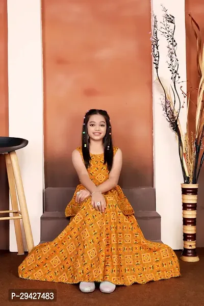 Stylish Yellow Cotton Blend Self Pattern Lehenga Choli for Girls-thumb5