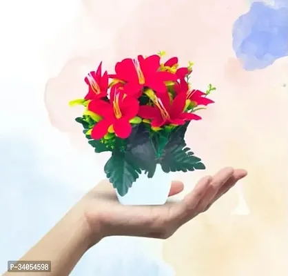 Red Color Artificial Flower with White Pot-thumb0