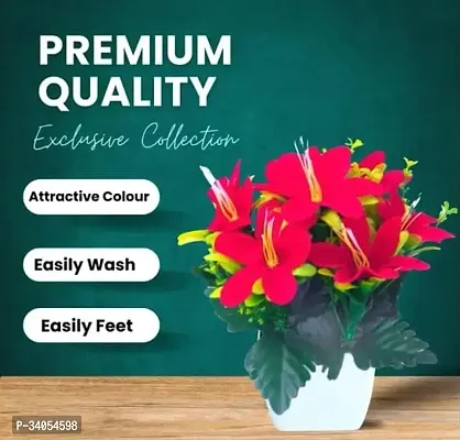 Red Color Artificial Flower with White Pot-thumb2