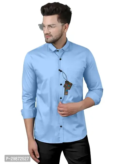 Reliable Blue Cotton Blend Solid Casual Shirt For Men-thumb0