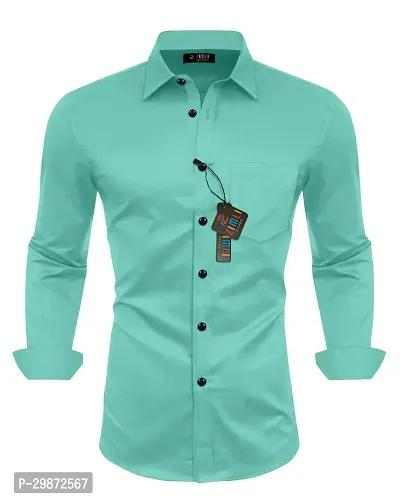 Reliable Turquoise Cotton Blend Solid Casual Shirt For Men-thumb0