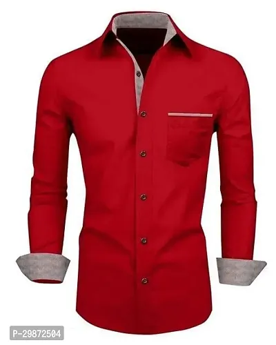 Reliable Red Cotton Blend Solid Casual Shirt For Men-thumb0