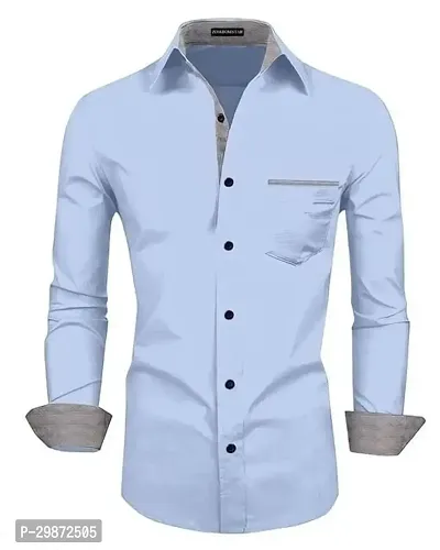 Reliable Blue Cotton Blend Solid Casual Shirt For Men-thumb0