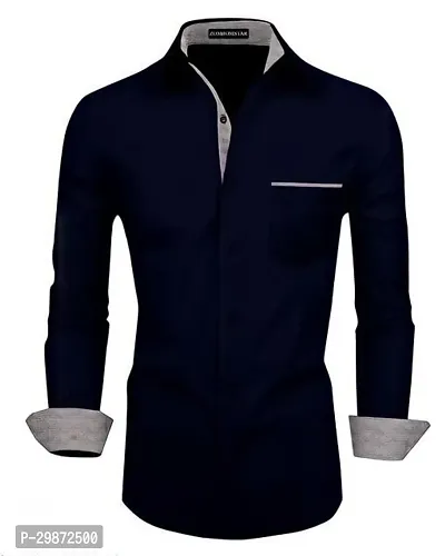 Reliable Blue Cotton Blend Solid Casual Shirt For Men-thumb0