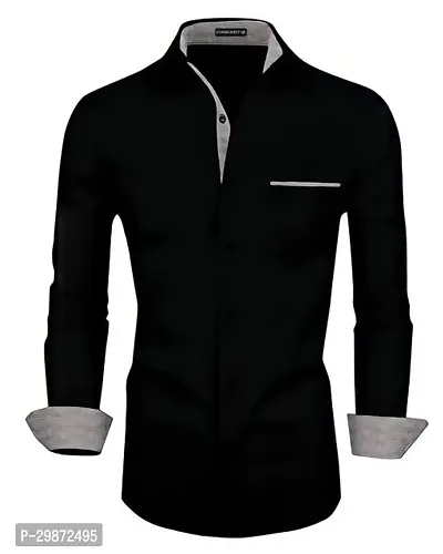 Reliable Black Cotton Blend Solid Casual Shirt For Men-thumb0