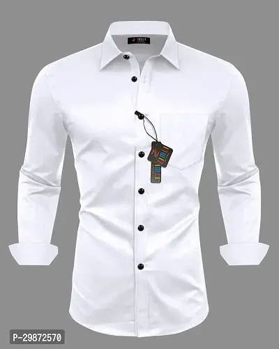 Reliable White Cotton Blend Solid Casual Shirt For Men