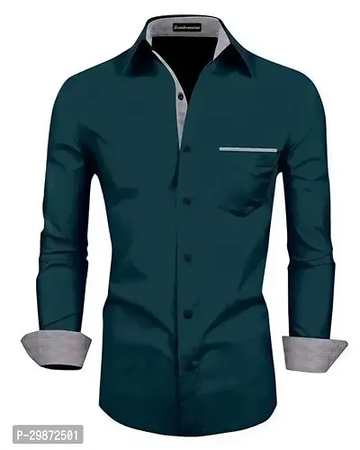 Reliable Sea Green Cotton Blend Solid Casual Shirt For Men-thumb0