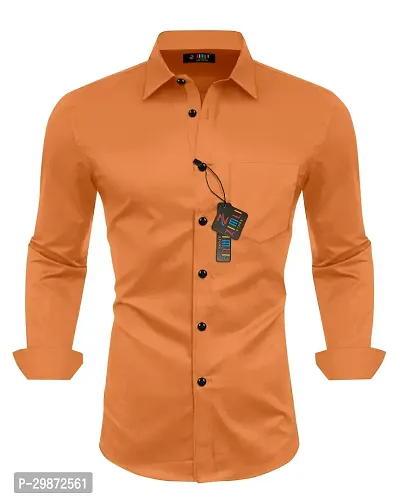 Reliable Orange Cotton Blend Solid Casual Shirt For Men-thumb0