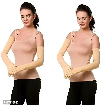 Stylish Beige Cotton Arm Sleeve For Men And Women Pack Of 2-thumb2