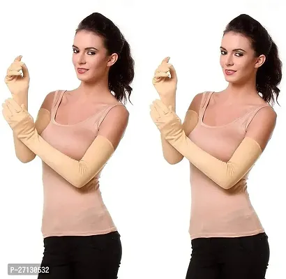 Stylish Beige Cotton Arm Sleeve For Men And Women Pack Of 2-thumb0