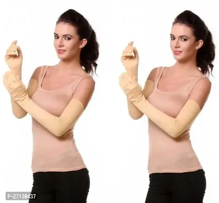 Stylish Beige Cotton Arm Sleeve For Men And Women Pack Of 2-thumb0