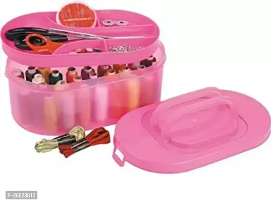 Plastic Sewing Set Kit Storage Box For Needle, Thread And Scissor (41 Thread Slot) Pink