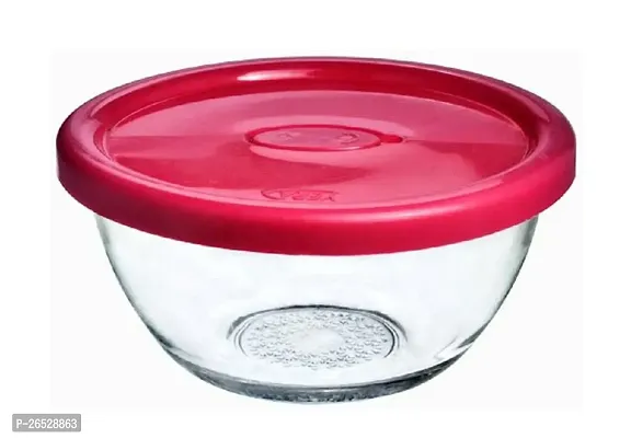 Glass Mixing Bowl With Lid - 435 Ml, Transparent Glass With Color Lid