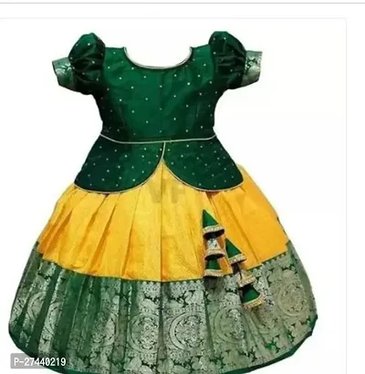 Stylish Green Cotton Jacquard Lehenga Choli Set For Girls-thumb0