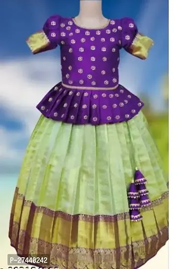 Stylish Purple Cotton Jacquard Lehenga Choli Set For Girls-thumb0