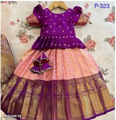 Stylish Peach Cotton Jacquard Lehenga Choli Set For Girls-thumb0