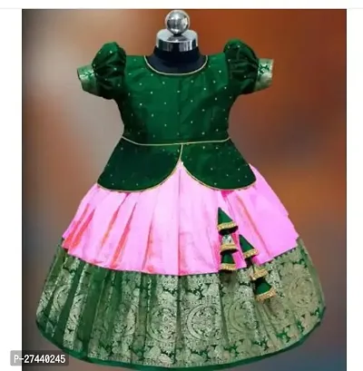 Stylish Green Cotton Jacquard Lehenga Choli Set For Girls-thumb0