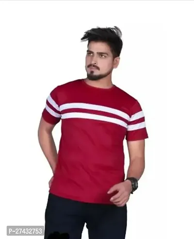 Classy Stylish Maroon Cotton Blend Casual T-Shirt For Men-thumb0