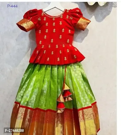 Stylish Red Cotton Jacquard Lehenga Choli Set For Girls-thumb0