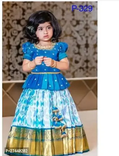 Stylish Blue Cotton Jacquard Lehenga Choli Set For Girls-thumb0